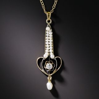 Antique Diamond and Pearl Pendant Necklace