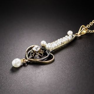 Antique Diamond and Pearl Pendant Necklace