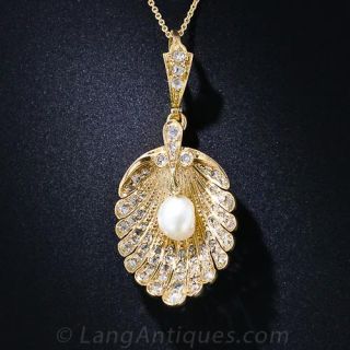 Antique Diamond and Pearl Scallop Shell Pendant