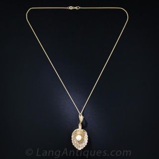 Antique Diamond and Pearl Scallop Shell Pendant