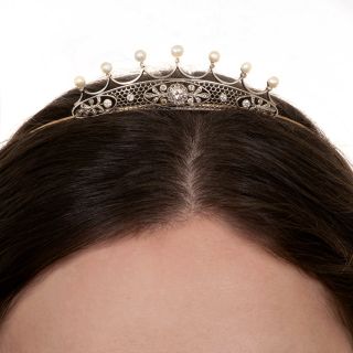 Antique Diamond and Pearl Tiara, Circa 1900