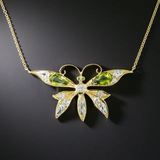 Antique Diamond and Peridot Butterfly Pendant, Circa 1900 - 1