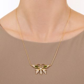 Antique Diamond and Peridot Butterfly Pendant, Circa 1900