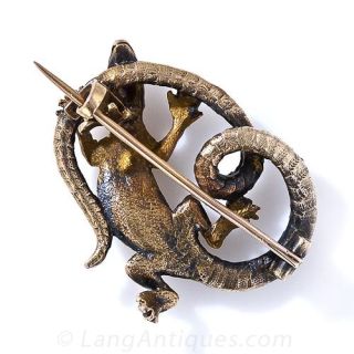 Antique Diamond and Ruby Lizard Pin