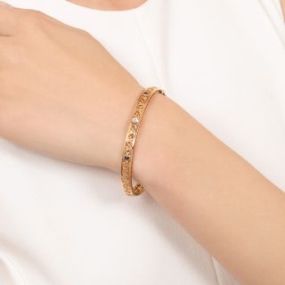 Antique Diamond and Sapphire Filigree Bangle Bracelet