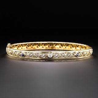 Antique Diamond and Sapphire Filigree Bangle Bracelet - 2
