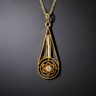 Antique Diamond and Seed Pearl Drop Pendant - 3