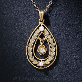Antique Diamond and Seed Pearl Pendant