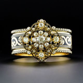 Antique Diamond and Taille d'Epargne Enamel Bangle Bracelet - 2