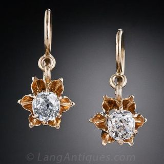 Antique Diamond Buttercup Dangle Earrings