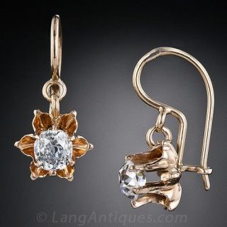 Antique Diamond Buttercup Dangle Earrings