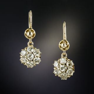 Antique Diamond Cluster Dangle Earrings - 2