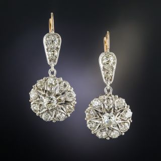 Antique Diamond Cluster Dangle Earrings - 2