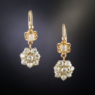 Antique Diamond Cluster Drop Earrings - 1
