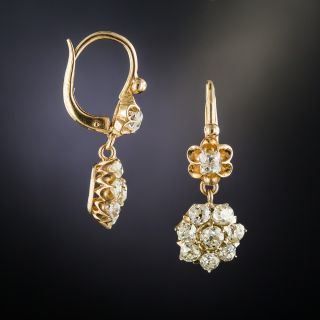 Antique Diamond Cluster Drop Earrings