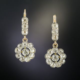 Antique Diamond Cluster Drop Earrings - 2
