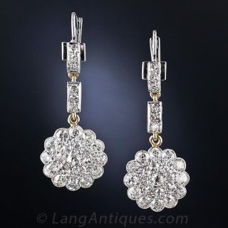 Antique Diamond Cluster Drop Earrings