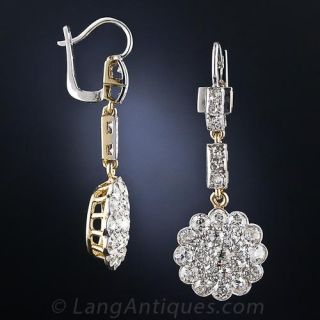 Antique Diamond Cluster Drop Earrings