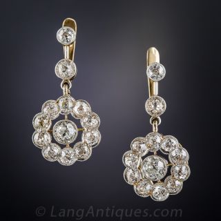 Antique Diamond Cluster Drop Earrings