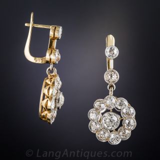 Antique Diamond Cluster Drop Earrings