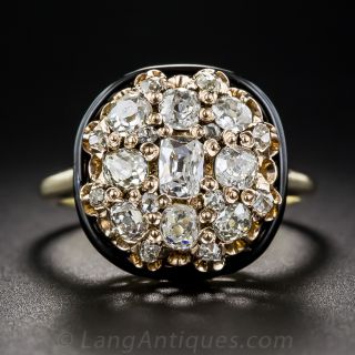 Antique Diamond Cluster Ring with Black Enamel