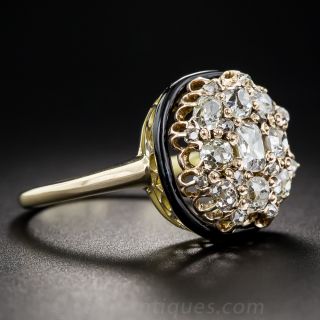 Antique Diamond Cluster Ring with Black Enamel