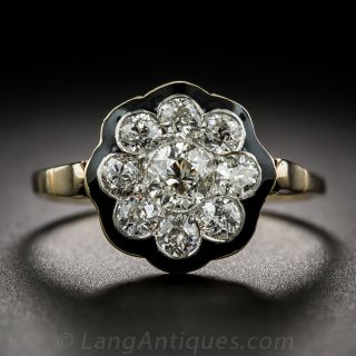 Antique Diamond Cluster Ring with Black Enamel