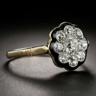 Antique Diamond Cluster Ring with Black Enamel