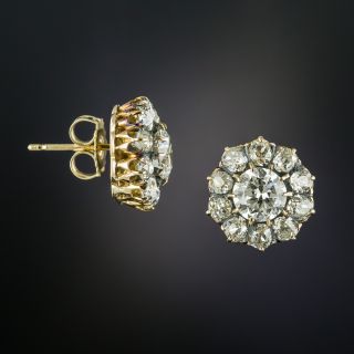 Antique Diamond Cluster Stud Earrings - 2
