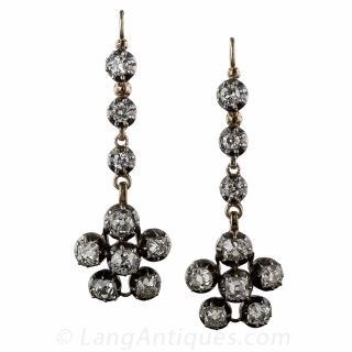 Antique Diamond Drop Earrings in Silver over Gold