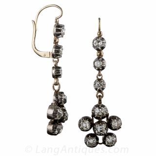 Antique Diamond Drop Earrings in Silver over Gold