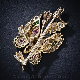 Antique Diamond, Emerald and Ruby Butterfly Brooch