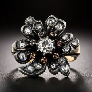 Antique Diamond Flower Earrings and Ring Suite