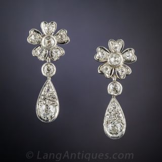 Antique Diamond Flower Motif Earrings