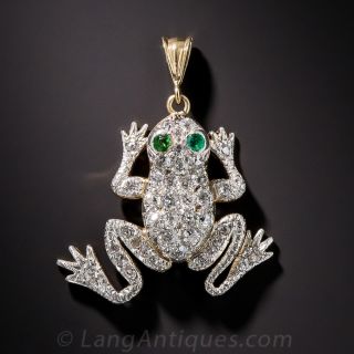 Antique Diamond Frog Pendant Charm