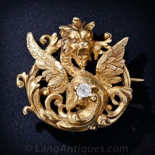 Antique Diamond Gargoyle Brooch