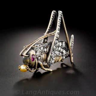 Antique Diamond Grasshopper Brooch