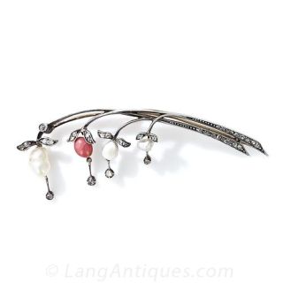 Antique Diamond Conch Pearl Brooch 