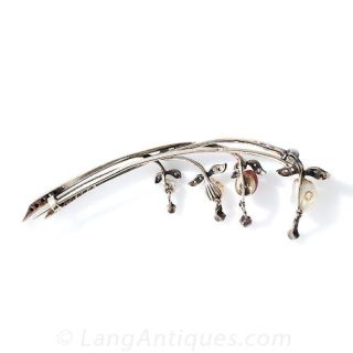 Antique Diamond Pearl and Conch Pearl Brooch