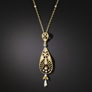 Antique Diamond, Pearl and Sapphire Lavalier, Circa 1900  - 3