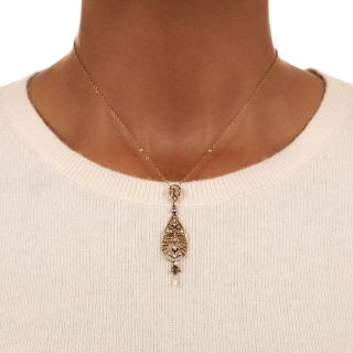 Antique Diamond, Pearl and Sapphire Lavalier, Circa 1900 