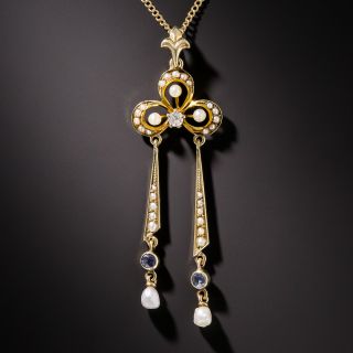 Antique Diamond, Pearl and Sapphire Negligee Necklace