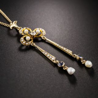 Antique Diamond, Pearl and Sapphire Negligee Necklace