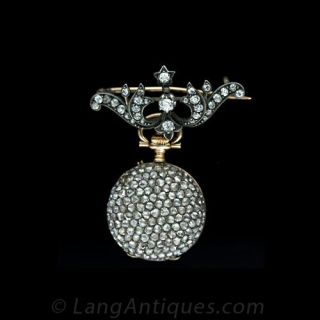 Antique Dimaond Pendant Watch with Watch Pin Main View