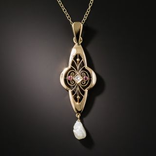 Antique Diamond, Ruby and Pearl Pendant - 2