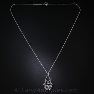 Antique Diamond, Ruby and Sapphire Twin Hearts Pendant
