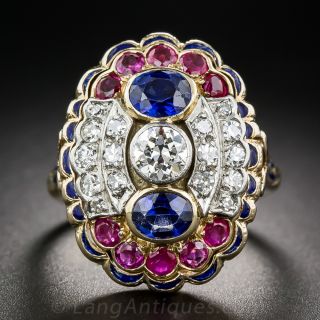 Antique Diamond, Sapphire and Ruby Dinner Ring - 2