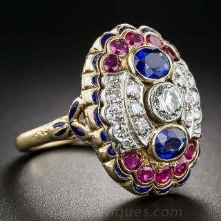 Antique Diamond, Sapphire and Ruby Dinner Ring