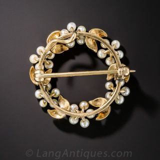 Antique Diamond, Seed Pearl and Demantoid Garnet Wreath Brooch