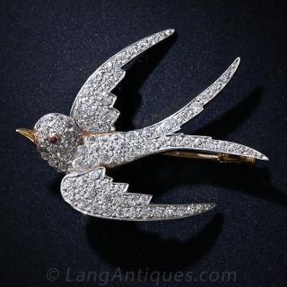 Antique Diamond Swallow Pin - 1